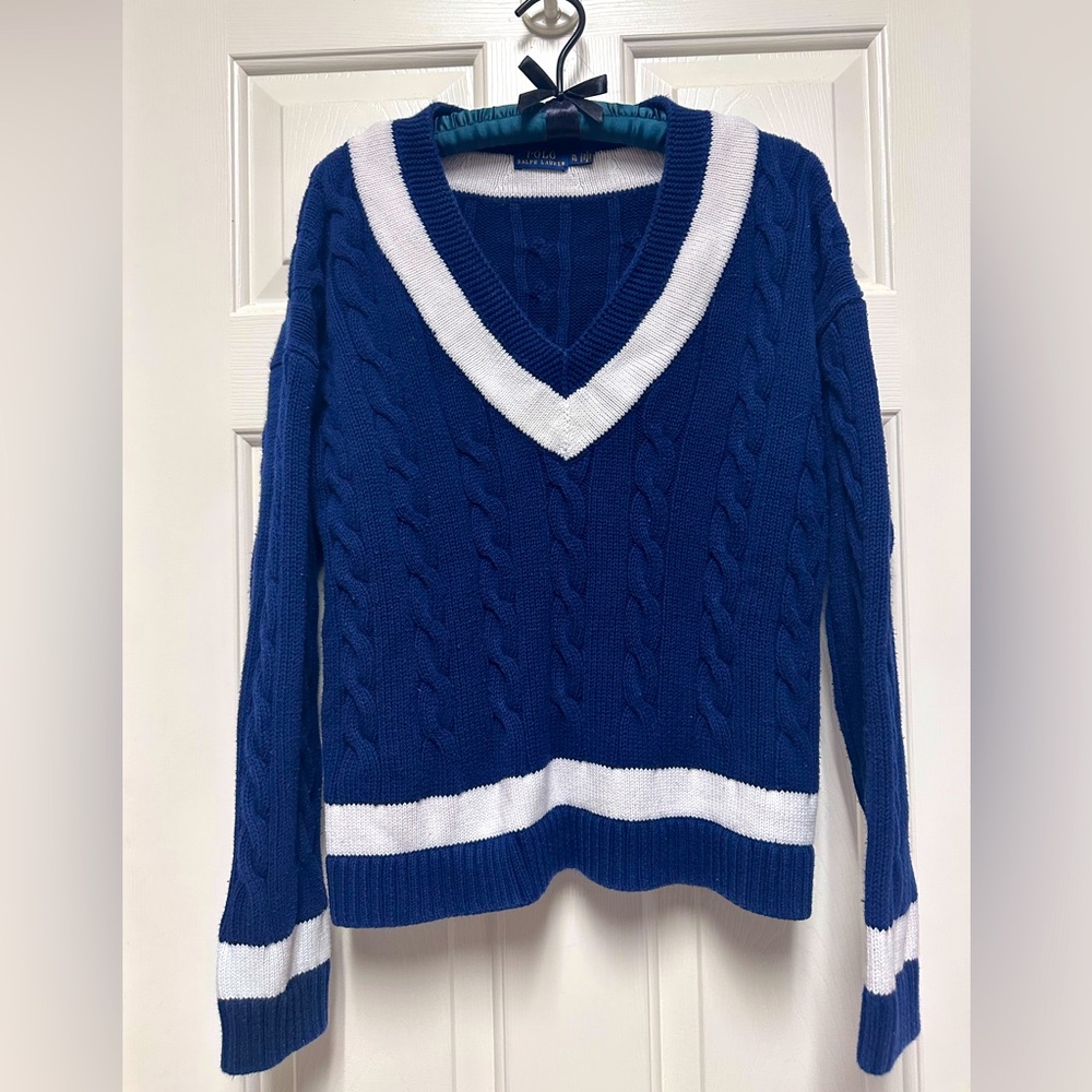 Polo Ralph Lauren V Neck Heavyweight cable Crickets Sweater  Size XL